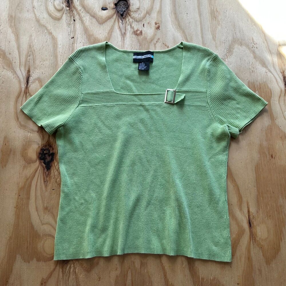 Requirements Light Green Buckle Ribbed Knit Top - XL